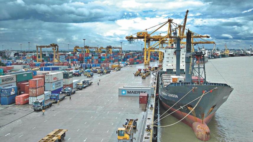 Commercial vessel berthed at a Bangladesh port undergoing vessel clearance and port operations