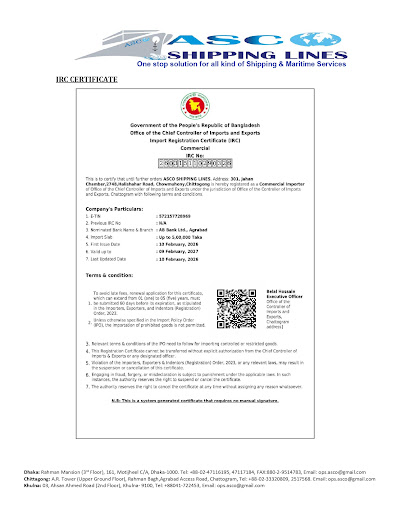 ASCO Shipping Lines Industry Attendance Excellence Award Certificate